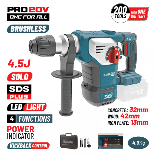 BORMANN Pro BBP5335 BORMANN Pro BBP5335 Πνευματικό Σκαπτικό Μπαταρίας SDS-PLUS Brushless 20V,4.5J,0-760rpm,SOLO BORMANN Pro BBP5335 BORMANN Pro BBP5335 Πνευματικό Σκαπτικό Μπαταρίας SDS-PLUS Brushless 20V,4.5J,0-760rpm,SOLO