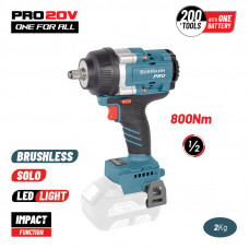 BORMANN Pro BBP5385 BORMANN Po BBP5385 Μπουλονόκλειδο,Brushless Mπαταρίας 20V,Li-Ion,800Nm,0-1400/1900/2400rpm,SOLO