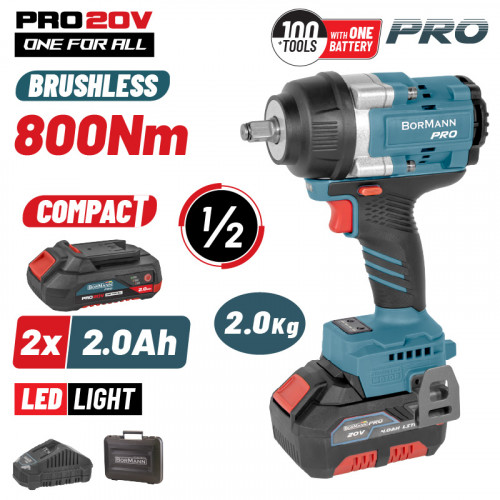 BORMANN Pro BBP5386X22C BORMANN Pro BBP5386X22C Μπουλονόκλειδο Brushless Mπαταρίας 20V,Li-Ion,2x2Ah,800Nm & Βαλίτσα BORMANN Pro BBP5386X22C BORMANN Pro BBP5386X22C Μπουλονόκλειδο Brushless Mπαταρίας 20V,Li-Ion,2x2Ah,800Nm & Βαλίτσα