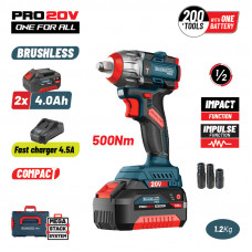 BORMANN Pro BBP5422X44CA BORMANN Pro BBP5422X44CA Μπουλονόκλειδο Compact Brushless Mπαταρίας 20V Li-Ion,500Nm,2x4Αh,Βαλίτσα