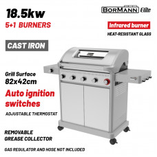 BORMANN ELITE BBQ7051 BORMANN Elite BBQ7051 Ψησταριά Υγραερίου LEGENd 5+1 Εστιών με Μαντεμένια Σχάρα LUXURY TYPE
