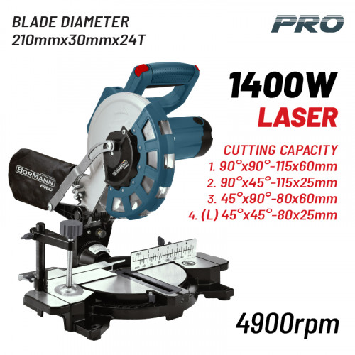BORMANN Pro BDX2135 BORMANN Pro BDX2135 Φαλτσοπρίονο Φ210x30mm 24T,1400W,4900rpm,LASER BORMANN Pro BDX2135 BORMANN Pro BDX2135 Φαλτσοπρίονο Φ210x30mm 24T,1400W,4900rpm,LASER