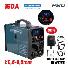 BORMANN Pro BIW1150 ΗΛΕΚΤΡΟΚΟΛΛΗΣΗ MIG/MAG/TIG/MMA 150A, 60%, ΝΟ GAS, 450gr/1000gr ΚΟΥΛΟΥΡΑ (0,8-1,0mm)