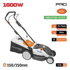 NAKAYAMA PRO EM4016 NAKAYAMA EM4016 Χλοοκοπτική Ηλεκτρική 1600W με Επαγωγικό Μοτέρ, Κοπή 38cm,Κάδος 40L,Ρύθμιση 5 Θέσεων