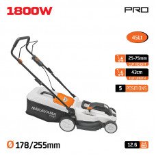 NAKAYAMA PRO EM4021 NAKAYAMA EM4021 Χλοοκοπτική Ηλεκτρική 1800W, Κοπή 43cm, Κάδος 45L, Ρύθμιση 5 Θέσεων (25-75mm)