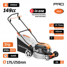 NAKAYAMA PRO PM5460 NAKAYAMA Pro PM5460 Χλοοκοπτική Βενζίνης,Ωθούμενη, 147cc, Πλάτος Κοπής 46cm, Κάδος 60L, 8 Θέσεις
